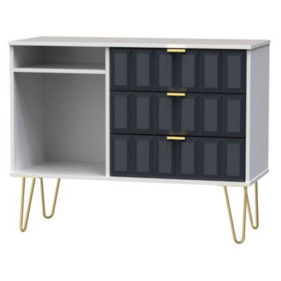 B&Q Cube Ready Assembled Matt Indigo & White Media Unit With 2 Shelves & 3 Drawers, (H)97Cm X (W)74Cm X (D)39.5Cm