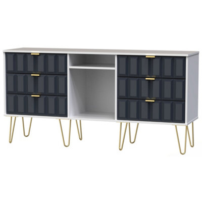 B&Q Cube Ready Assembled Matt Indigo & White Media Unit With 2 Shelves & 6 Drawers, (H)152Cm X (W)74Cm X (D)39.5Cm