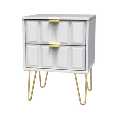 B&Q Bologna Ready Assembled Matt White No Effect 2 Drawer Wide Bedside Chest (H)505Mm (W)395Mm (D)415Mm
