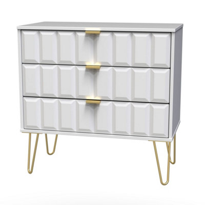 B&Q White Cube Ready Assembled Matt 3 Drawer Chest Of Drawers (H)695Mm (W)765Mm (D)415Mm