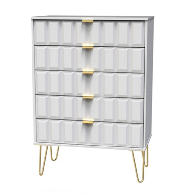 B&Q White Cube Ready Assembled Matt 5 Drawer Chest Of Drawers (H)1075Mm (W)765Mm (D)415Mm