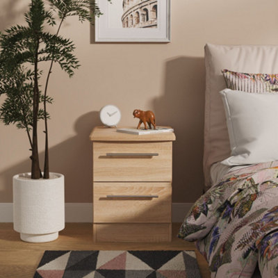 B&Q Bergamo Ready Assembled Bardolino Oak Effect 2 Drawer Bedside Chest (H)502Mm (W)395Mm (D)411Mm