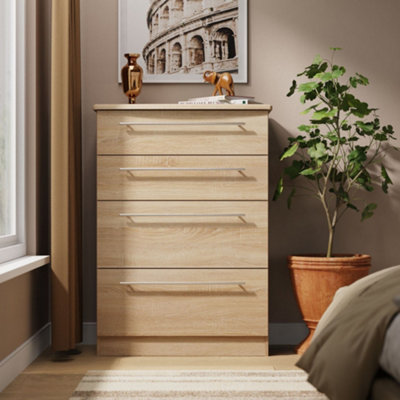 B&Q Bergamo Ready Assembled Bardolino Oak Effect 4 Drawer Chest (H)1074Mm (W)765Mm (D)415Mm