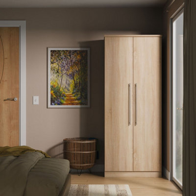 B&Q Bergamo Ready Assembled Bardolino Oak Effect Double Wardrobe (H)1824Mm (W)738Mm (D)530Mm