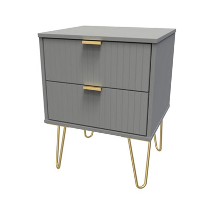 B&Q Linear Ready Assembled Matt Dark Grey 2 Drawer Wide Bedside Chest (H)505Mm (W)395Mm (D)415Mm