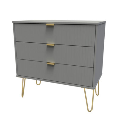 B&Q Linear Ready Assembled Matt Dark Grey 3 Drawer Wide Chest (H)695Mm (W)765Mm (D)415Mm