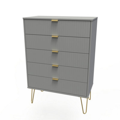 B&Q Linear Ready Assembled Matt Dark Grey 5 Drawer Wide Chest (H)1075Mm (W)765Mm (D)415Mm
