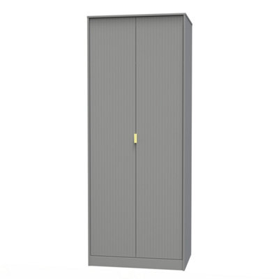 B&Q Moderna Ready Assembled Modern Matt Grey Tall Double Wardrobe (H)1970Mm (W)740Mm (D)530Mm