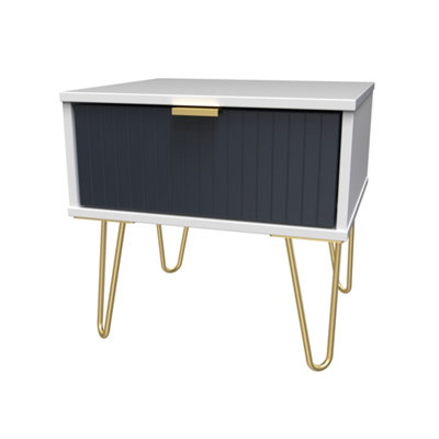 B&Q Indigo/White Linear Ready Assembled Matt & 1 Drawer Small Side Table (H)410Mm (W)450Mm (D)395Mm