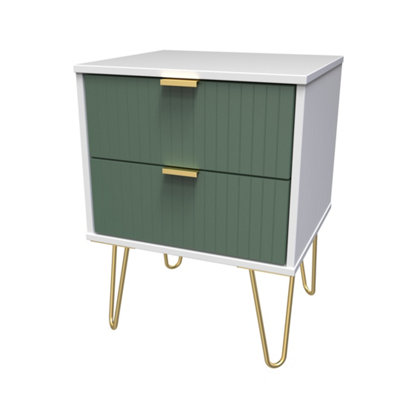 B&Q Linear Ready Assembled Matt Green & White No Effect 2 Drawer Wide Bedside Chest (H)505Mm (W)395Mm (D)415Mm