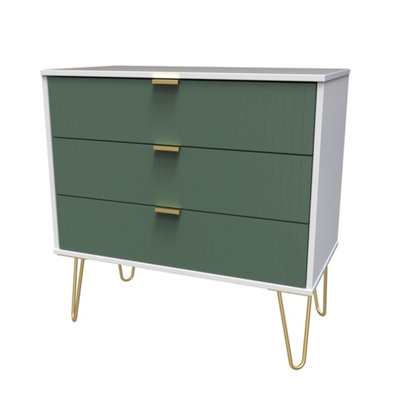 B&Q Linear Ready Assembled Matt Green & White 3 Drawer Wide Chest (H)695Mm (W)765Mm (D)415Mm