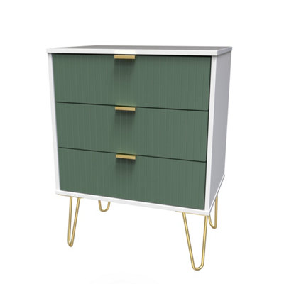 B&Q Linear Ready Assembled Matt Green & White No Effect 3 Drawer Wide Chest (H)740Mm (W)575Mm (D)395Mm