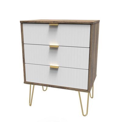 B&Q Linear Ready Assembled Matt White Dark Oak Effect 3 Drawer Wide Chest (H)740Mm (W)575Mm (D)395Mm