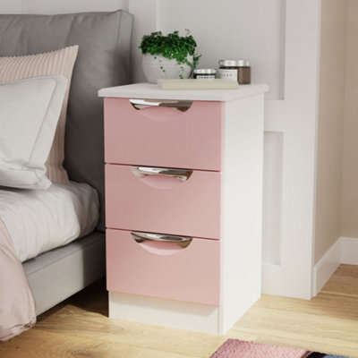 B&Q Rovigo Ready Assembled Matt White & Pink 3 Drawer Bedside Chest (H)692Mm (W)395Mm (D)411Mm