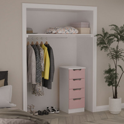B&Q Rovigo Ready Assembled Matt White & Pink 4 Drawer Bedside Chest (H)878Mm (W)395Mm (D)411Mm