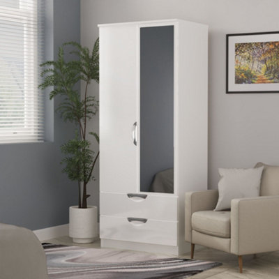 B&Q Rovigo Ready Assembled White 2 Drawer Double Wardrobe With 1 Mirror Door (H)1824Mm (W)738Mm (D)530Mm