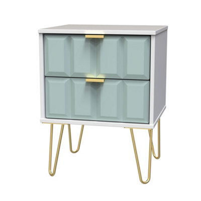 B&Q Duck Egg/White Cube Ready Assembled Matt & 2 Drawer Bedside Chest (H)505Mm (W)395Mm (D)415Mm