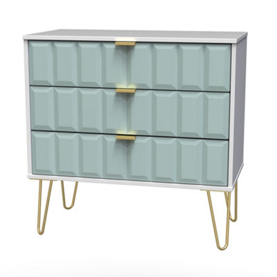 B&Q Duck Egg/White Cube Ready Assembled Matt & 3 Drawer Chest Of Drawers (H)695Mm (W)765Mm (D)415Mm