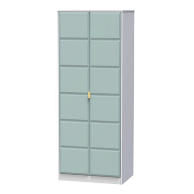 B&Q Duck Egg/White Cube Ready Assembled Modern Matt & Tall Double Wardrobe (H)1970Mm (W)740Mm (D)530Mm
