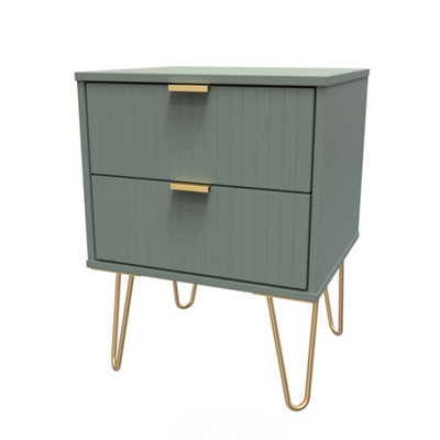 B&Q Moderna Ready Assembled Matt Green 2 Drawer Wide Bedside Chest (H)505Mm (W)395Mm (D)415Mm