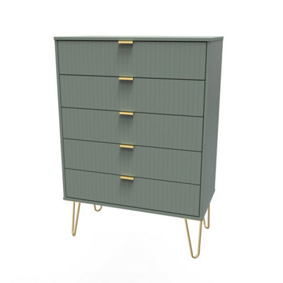 B&Q Moderna Ready Assembled Matt Green No Effect 5 Drawer Wide Chest (H)1075Mm (W)765Mm (D)415Mm