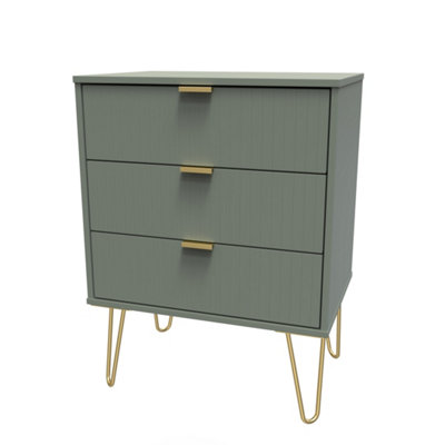 B&Q Linear Ready Assembled Matt Green No Effect 3 Drawer Wide Chest (H)740Mm (W)575Mm (D)395Mm