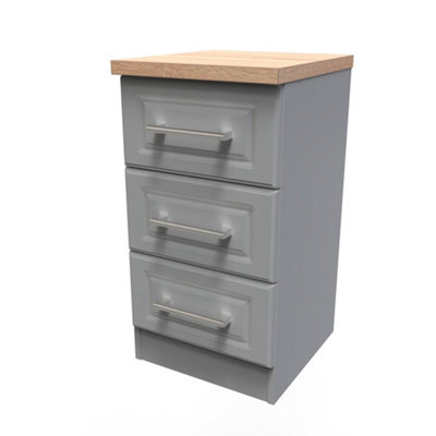 B&Q Kent Ready Assembled Matt Dark Grey Light Oak Effect 3 Drawer Bedside Chest (H)695Mm (W)395Mm (D)415Mm