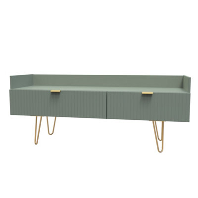 B&Q Linear Ready Assembled Matt Green Media Unit With 2 Drawers, (H)128Cm X (W)51.5Cm X (D)39.5Cm