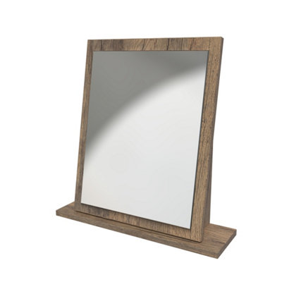 B&Q Linear Brown Oak Effect Rectangular Freestanding Framed Mirror, (H)50.5Cm (W)48Cm