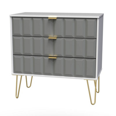 B&Q Dark Grey/White Cube Ready Assembled Matt & 3 Drawer Chest Of Drawers (H)695Mm (W)765Mm (D)415Mm