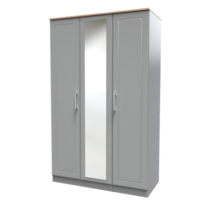 B&Q Kent Ready Assembled Traditional Matt Dusk Grey & Oak Large Triple Wardrobe (H)1825Mm (W)1110Mm (D)530Mm