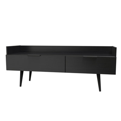 B&Q Hong Kong Ready Assembled Matt Black Media Unit With 2 Drawers, (H)128Cm X (W)51.5Cm X (D)39.5Cm