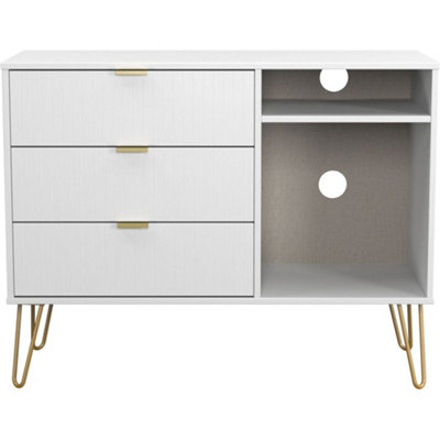 B&Q Linear Ready Assembled Matt White Media Unit With 2 Shelves & 3 Drawers, (H)97Cm X (W)74Cm X (D)39.5Cm