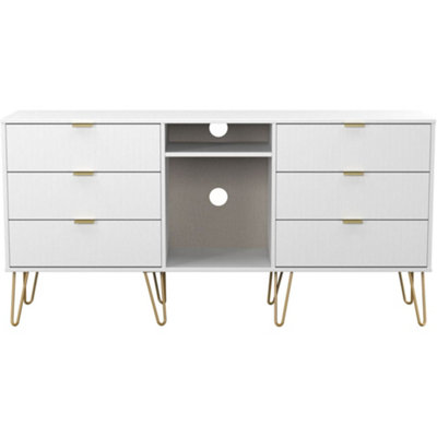 B&Q Linear Ready Assembled Matt White Media Unit With 2 Shelves & 6 Drawers, (H)152Cm X (W)74Cm X (D)39.5Cm