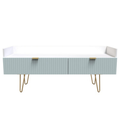 B&Q Linear Ready Assembled Matt Duck Egg & White Media Unit With 2 Drawers, (H)128Cm X (W)51.5Cm X (D)39.5Cm