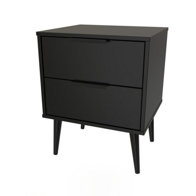 B&Q Hong Kong Ready Assembled Matt Black 2 Drawer Bedside Chest (H)505Mm (W)395Mm (D)415Mm