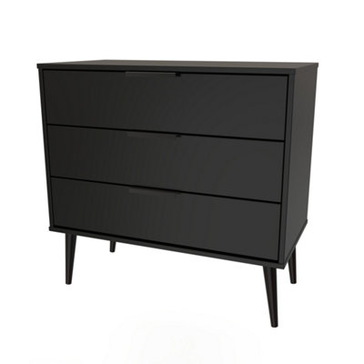 B&Q Hong Kong Ready Assembled Matt Black No Effect 3 Drawer Wide Chest (H)695Mm (W)765Mm (D)415Mm