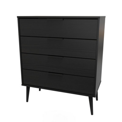 B&Q Hong Kong Ready Assembled Matt Black No Effect 4 Drawer Wide Chest (H)885Mm (W)765Mm (D)415Mm