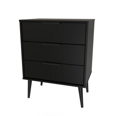 B&Q Hong Kong Ready Assembled Matt Black 3 Drawer Chest Of Drawers (H)740Mm (W)575Mm (D)395Mm