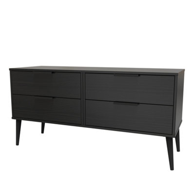 B&Q Hong Kong Ready Assembled Matt Black 4 Drawer Chest Of Drawers (H)505Mm (W)1120Mm (D)415Mm