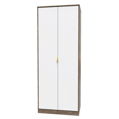 B&Q Linear Ready Assembled Modern Matt White & Oak Tall Double Wardrobe (H)1970Mm (W)740Mm (D)530Mm
