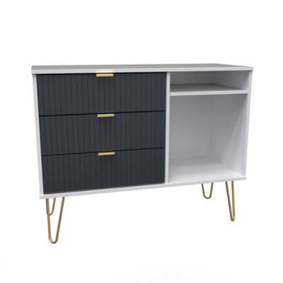 B&Q Linear Ready Assembled Matt Indigo & White Media Unit With 2 Shelves & 3 Drawers, (H)97Cm X (W)74Cm X (D)39.5Cm