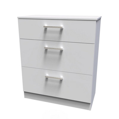 B&Q Brindisi Ready Assembled Matt Grey 3 Drawer Chest (H)875Mm (W)740Mm (D)386Mm