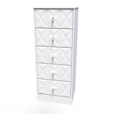 B&Q White San Jose Ready Assembled Matt 5 Drawer Bedside Chest (H)1120Mm (W)450Mm (D)395Mm