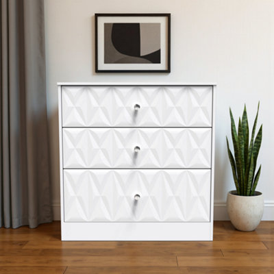 B&Q Genoa Ready Assembled Matt White No Effect 3 Drawer Chest (H)791Mm (W)766Mm (D)395Mm