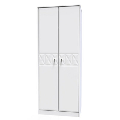 B&Q San Jose Ready Assembled Contemporary Matt White Tall Double Wardrobe (H)1970Mm (W)770Mm (D)530Mm