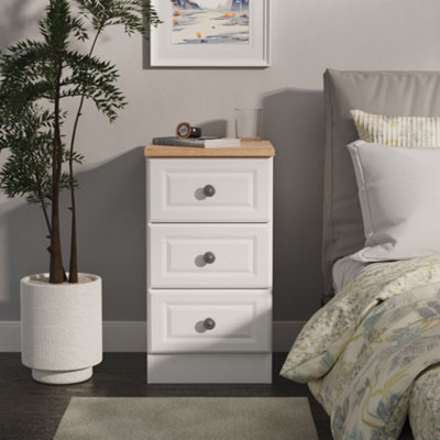 B&Q Savona Ready Assembled White Ash Bardolino Oak Effect 3 Drawer Bedside Chest (H)692Mm (W)374Mm (D)402Mm