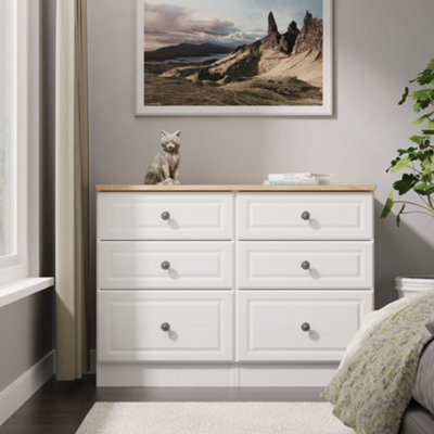 B&Q Savona Ready Assembled White Ash Bardolino Oak Effect 6 Drawer Chest (H)792Mm (W)1098Mm (D)400Mm