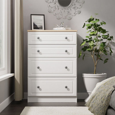 B&Q Savona Ready Assembled White Ash Bardolino Oak Effect 4 Drawer Chest (H)1074Mm (W)740Mm (D)385Mm
