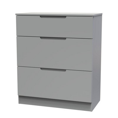 B&Q Grey Milan Ready Assembled Matt 3 Drawer Deep Chest (H)875Mm (W)740Mm (D)390Mm